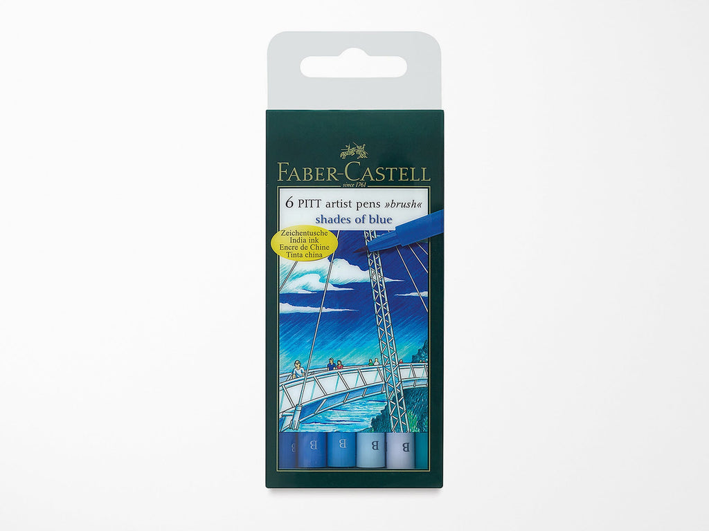 6 Faber Castell Pitt Artist Pen Wallet - Shades of Blue