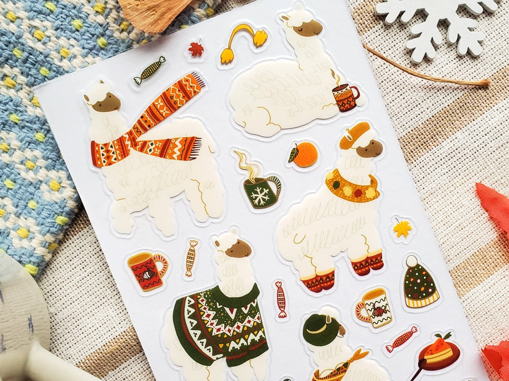 Lovely Winter Llamas Sticker Sheet