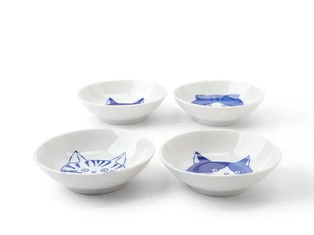 Tiny Trinket Dishes - Blue and White Cats - Set of 4